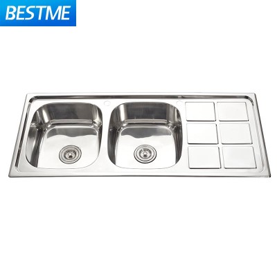 polished Countertop double bowl  kitchen sink  201 stainless steel