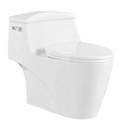 Siphonic flushing elongated floor mounted ceramic one piece toilet